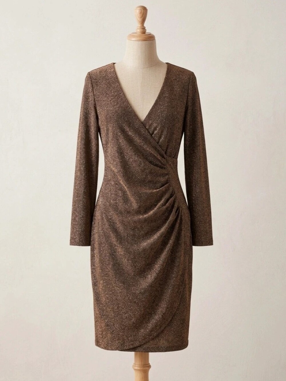 DKNY Brown Metallic Wrap Sheath Dress